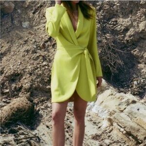 Zara Neon Blazer dress with Tie Waist